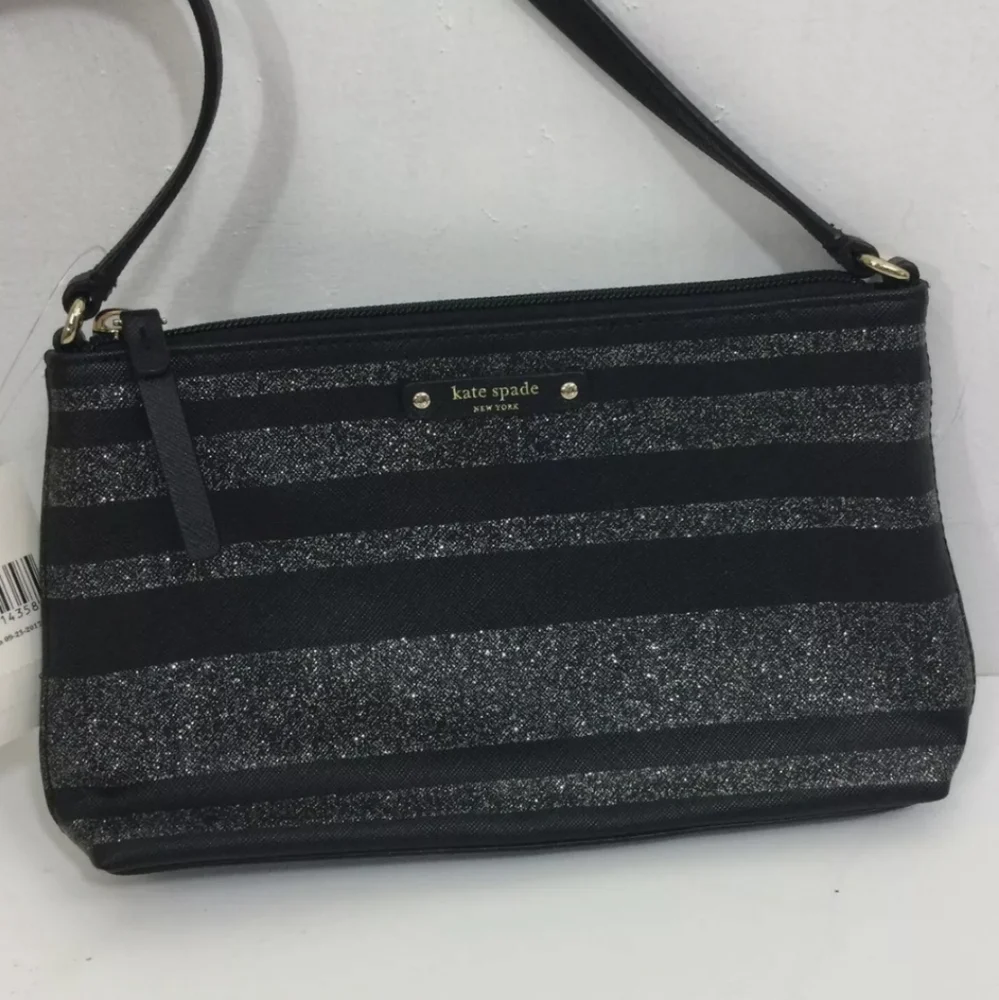 Kate Spade Black and Silver Shoulder Bag with Striped Design - Picture 7 of 7